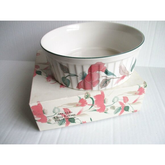 *Mikasa ULTRA CREAM Bake & Serve Soufflé Serving Dish UP009 "SILK FLOWERS" - Picture 3 of 6